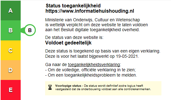 status toegankelijkheid www.informatiehuishouding.nl is B: voldoet gedeeltelijk